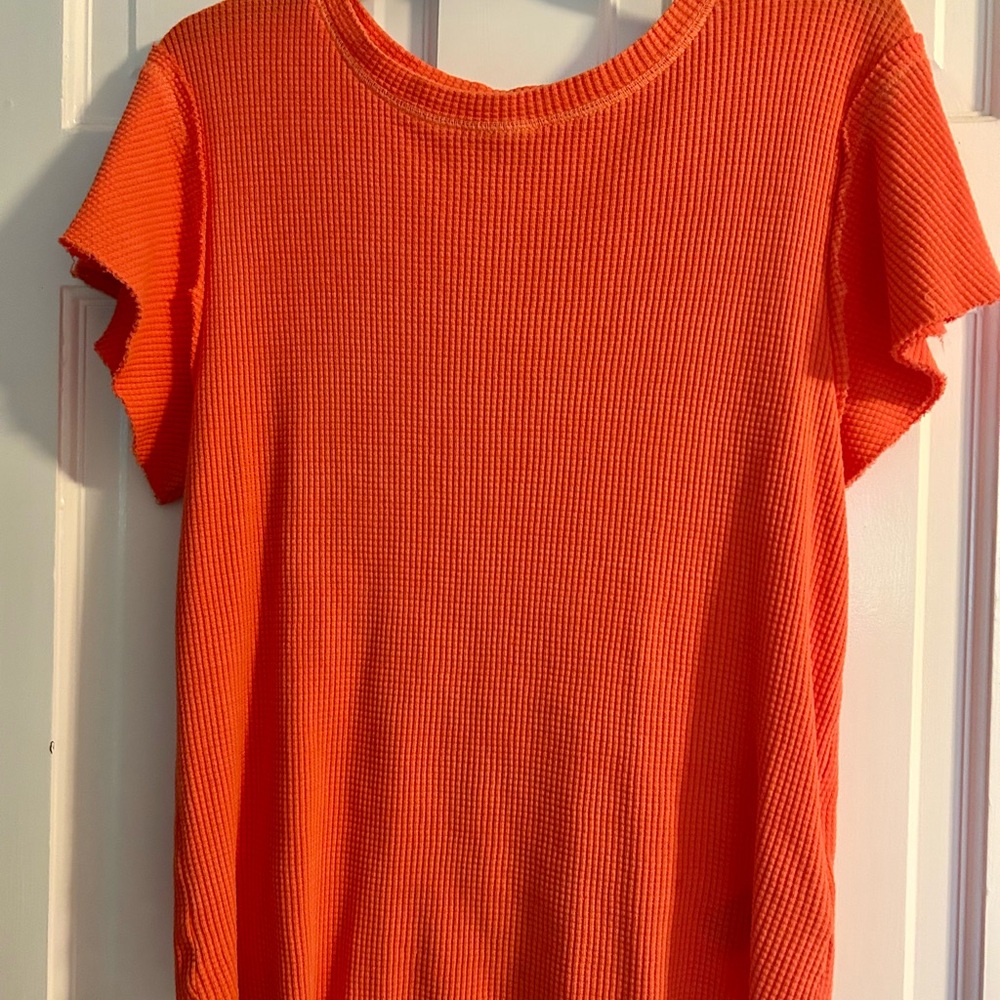We The Free Orange Ribbed Fitted Waffle T-Shirt, Large